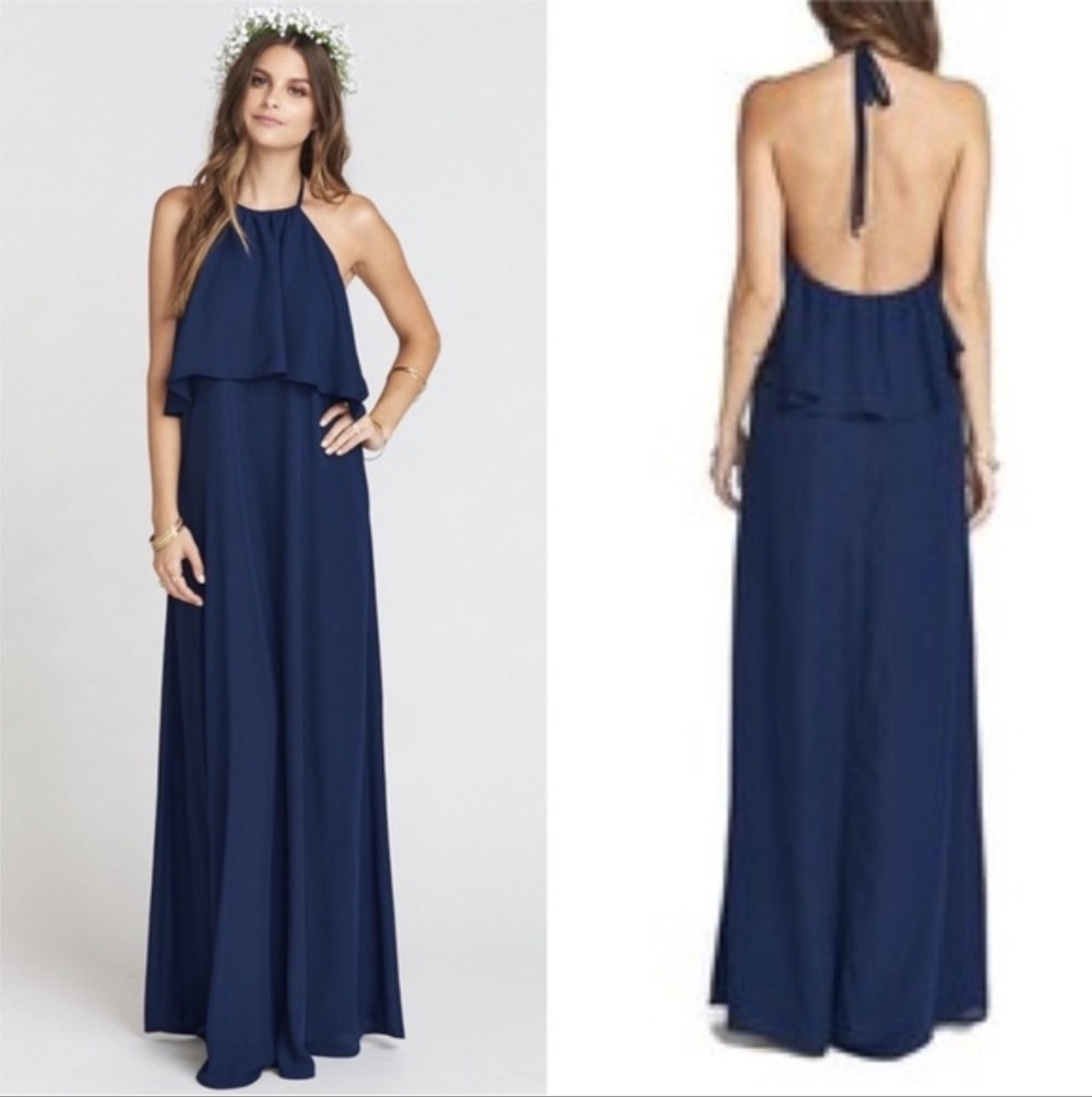 BNWT Show Me Your Mumu Aimee Halter Neck Navy Blue Bridesmaid Maxi Dress